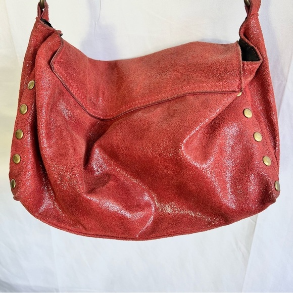 Red leather crossbody bag  metallic straps genuine leather made in italy - Picture 5 of 12